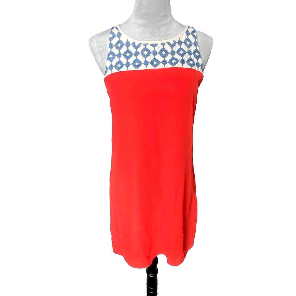 ANTHROPOLOGIE THML Boho Shift Dress w/ Blue Embroidering Size Small